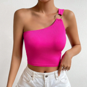 Top asymétrique rose à anneau